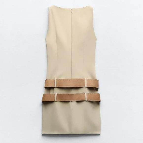 ZARA DOUBLE BELTED FITTED DRESS - Picture 5 of 9